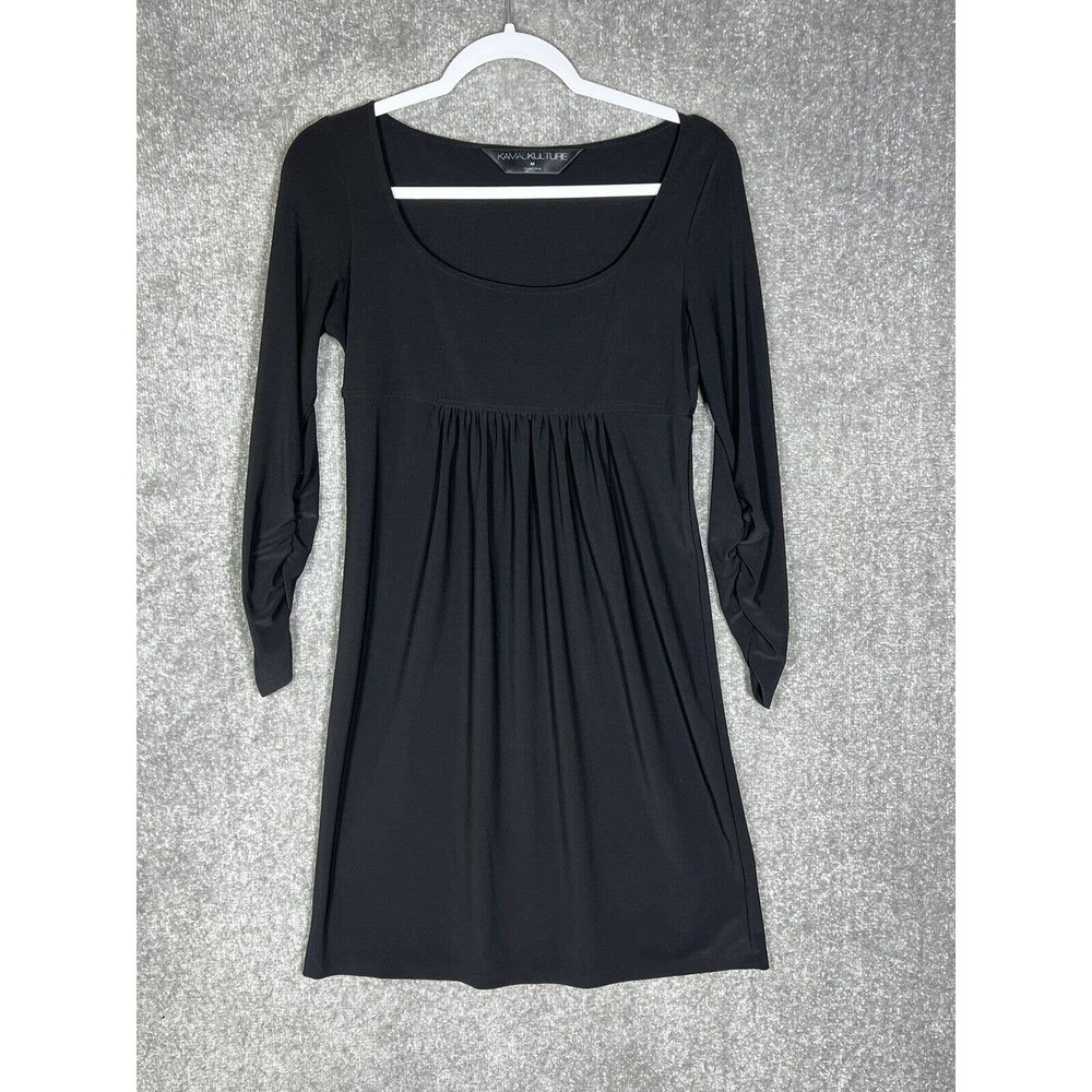 Kamalikulture U-Neck Empire Waist Pleated Dress Womens Size Medium Stretch Black